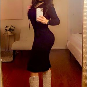 Classy ribbed knit belted sweater dress